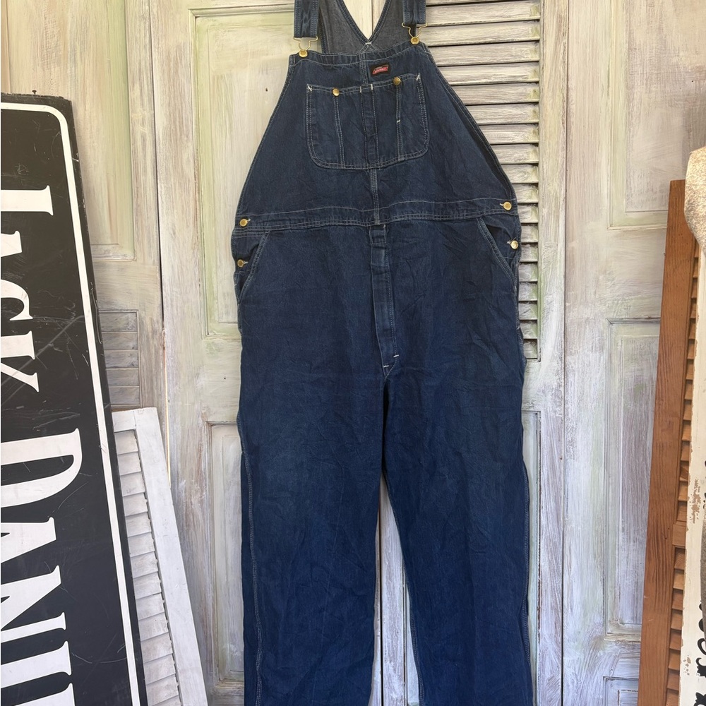 Dickies Blue Denim Overalls with Logo Patch